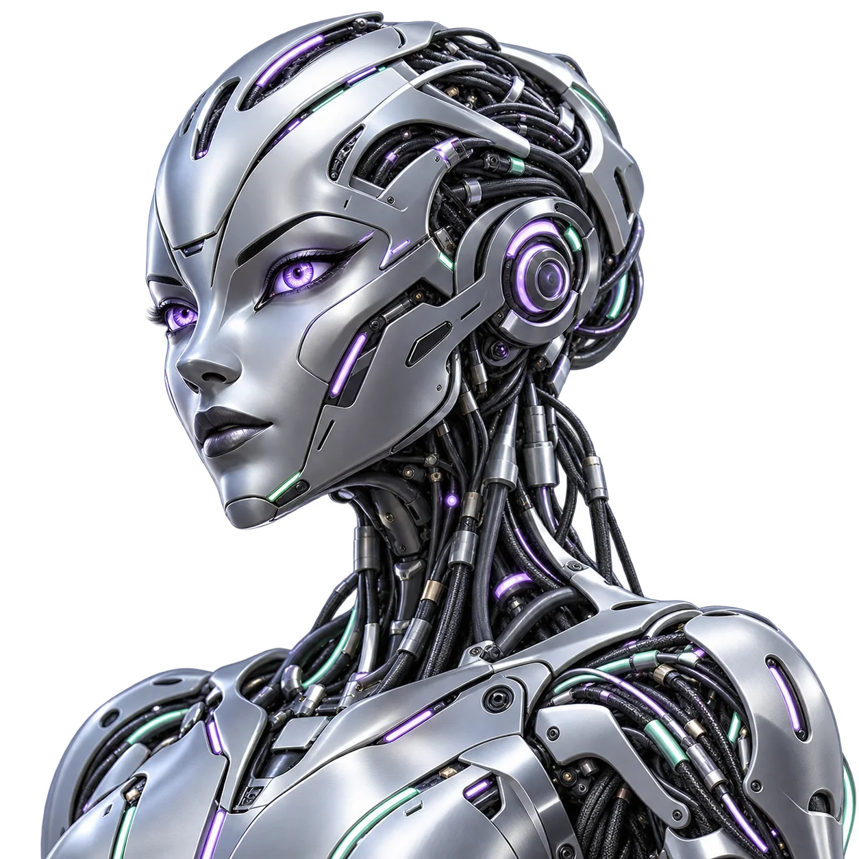 Original silver Planner robot with violet eye light