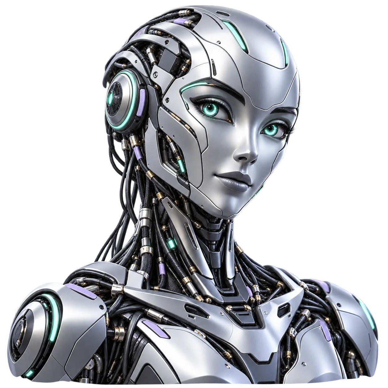Review robot with a teal eye light